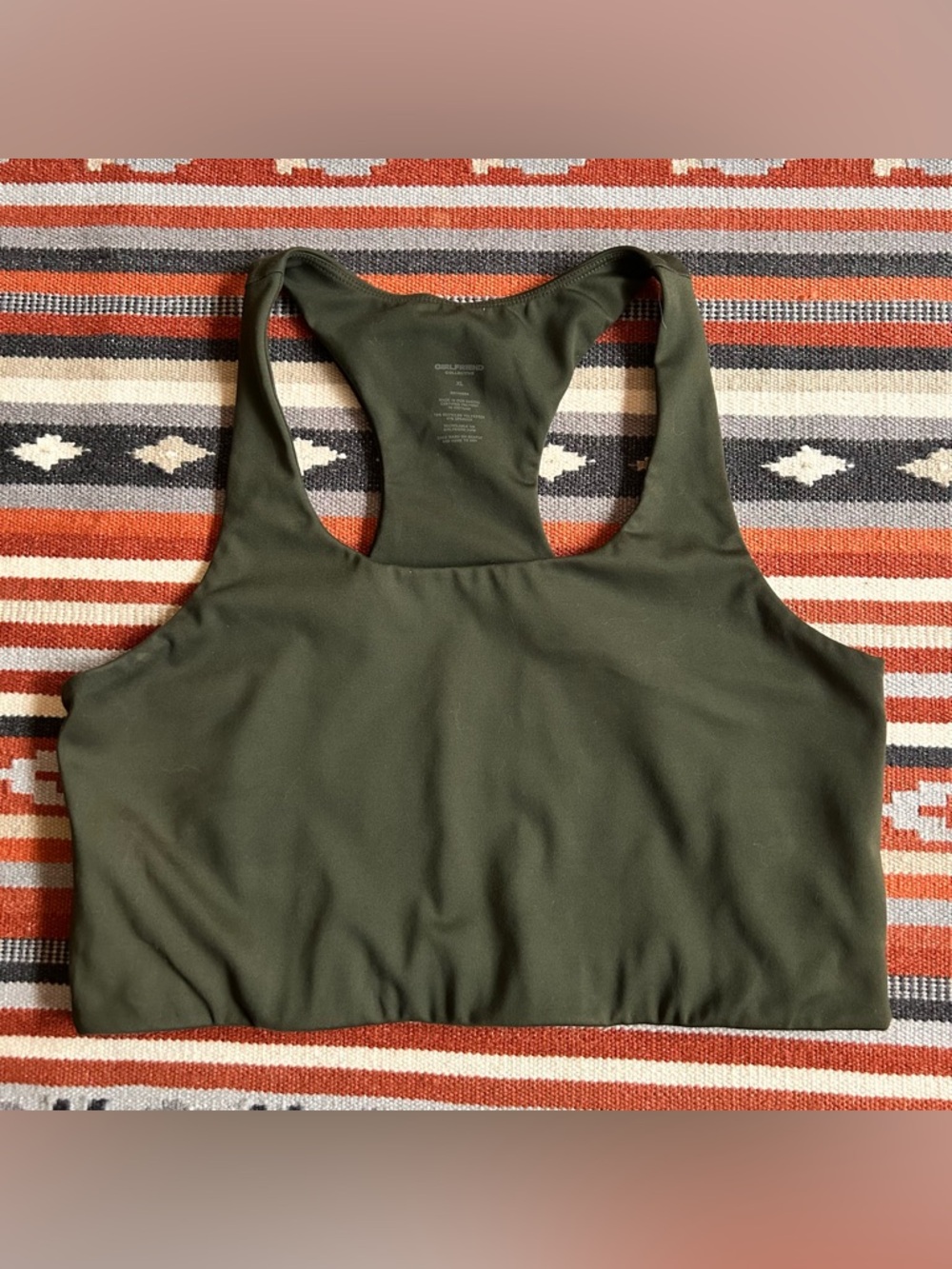 Girlfriend Collective XL Paloma Razorback Sports Bra in Green